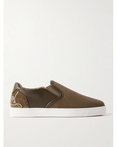 Christian Louboutin Fun Sailor Leather-trimmed Perforated Suede Slip-on Sneakers - Brown