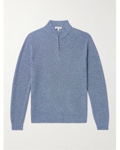 Peter Millar Pullover in misto cotone Pima e lana merino con mezza zip Nevis - Blu