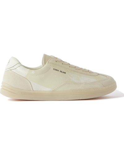 Stone Island Rock Printed Leather- And Suede-trimmed Canvas Sneakers - Natural