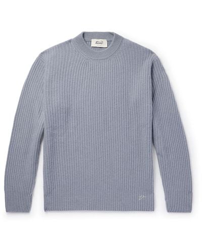 Valstar Logo-embroidered Ribbed Cashmere Sweater - Blue