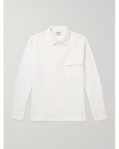 De Bonne Facture Hemd aus einer Baumwoll-Leinenmischung in Wabenstrick - Weiß