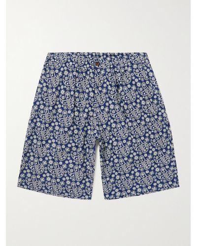 Universal Works Wide-leg Printed Cotton-twill Shorts - Blue