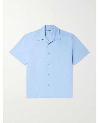 Jil Sander Convertible-collar Cotton-poplin Shirt - Blue