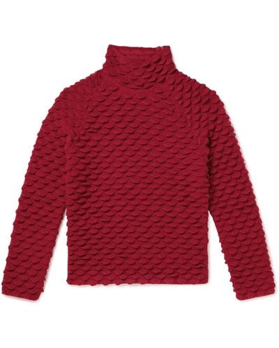 Bottega Veneta Fish Scale Wool-blend Mock-neck Sweater - Red