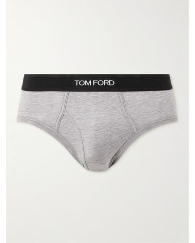 Tom Ford Stretch-cotton And Modal-blend Briefs - Grey