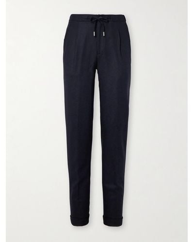 Thom Sweeney Straight-leg Pleated Wool And Cashmere-blend Drawstring Trousers - Blue