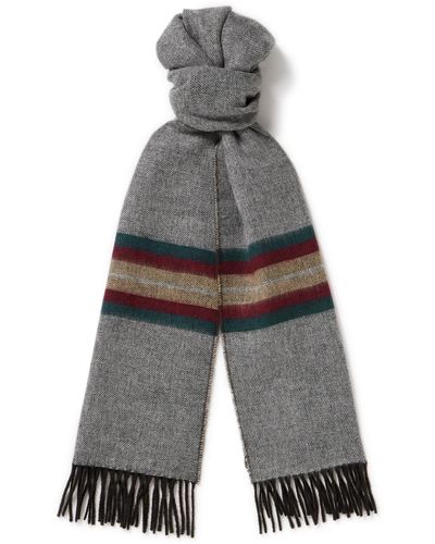 Johnstons of Elgin Reversible Fringed Striped Cashmere And Wool-blend Scarf - Gray