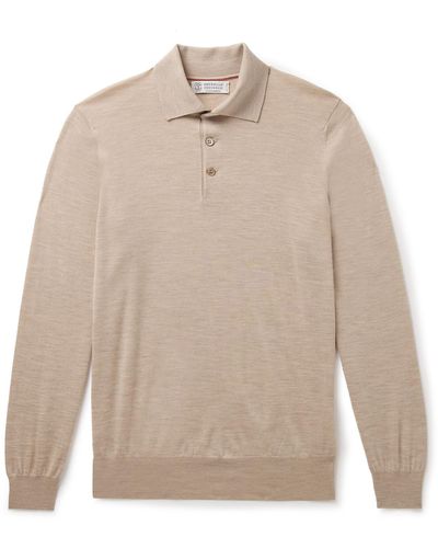 Brunello Cucinelli Virgin Wool And Cashmere-blend Polo Sweater - Natural