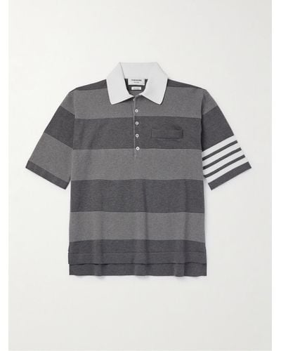 Thom Browne Striped Textured-cotton Polo Shirt - Grey