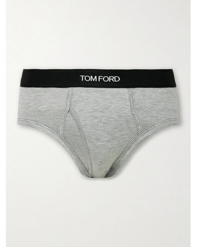 Tom Ford Stretch-cotton And Modal-blend Briefs - Grey