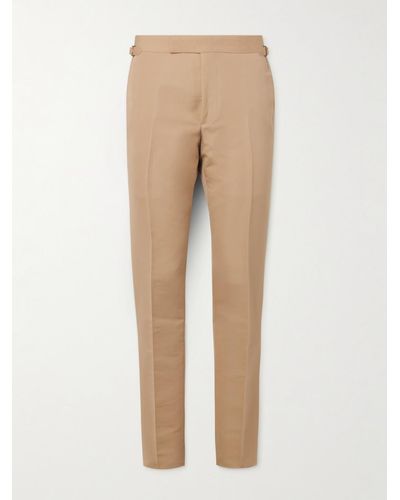 Tom Ford O'connor Tapered Cotton And Silk-blend Trousers - Natural