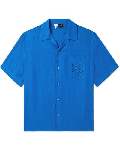 Loewe Paula's Ibiza Convertible-collar Logo-embroidered Linen Shirt - Blue