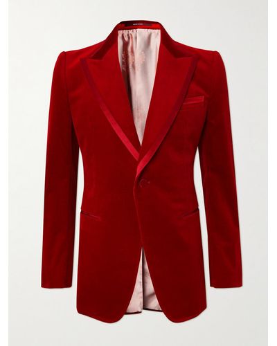 Gucci Slim-Fit Silk Satin-Trimmed Cotton-Blend Velvet Tuxedo Jacket - Rot
