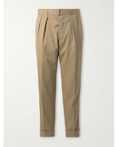 Officine Generale Straight-leg Pleated Belted Wool Suit Pants - Natural
