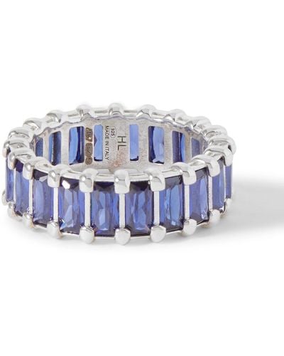 Hatton Labs Baguette Eternity Silver Cubic Zirconia Ring - Blue
