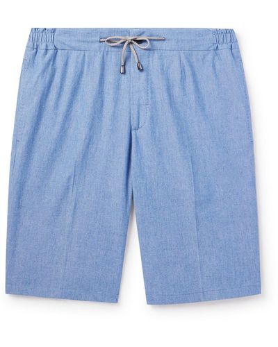 De Petrillo Straight-leg Cotton-chambray Drawstring Shorts - Blue