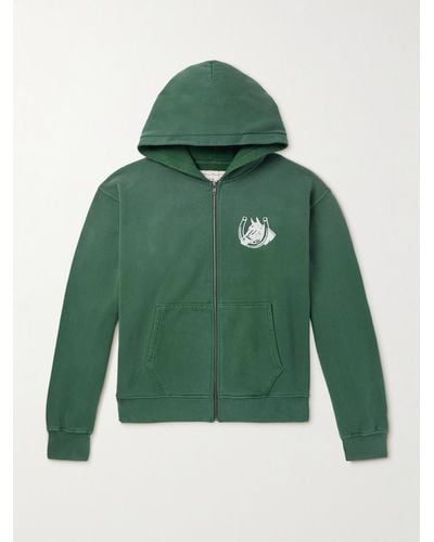 One Of These Days Valley Rider Printed Cotton-jersey Zip-up Hoodie - Green