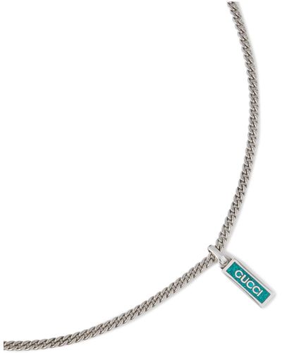 Gucci Sterling Silver And Enamel Pendant Necklace - Metallic