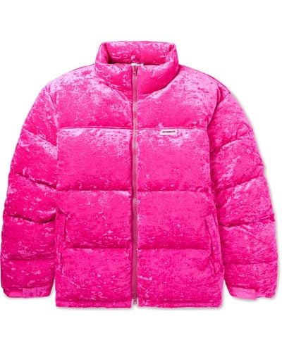 Vetements Oversized Logo-appliquéd Quilted Crushed-velvet Down Jacket - Pink