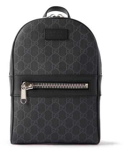 Gucci Leather-trimmed Monogrammed Coated-canvas Sling Backpack - Black