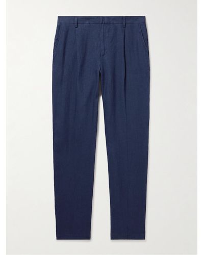 Sunspel Straight-leg Pleated Linen Suit Pants - Blue