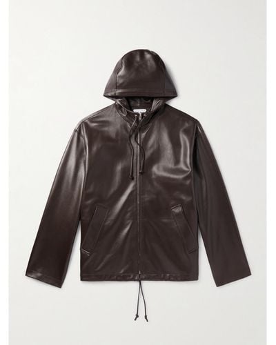 Bottega Veneta Leather Hooded Jacket - Brown