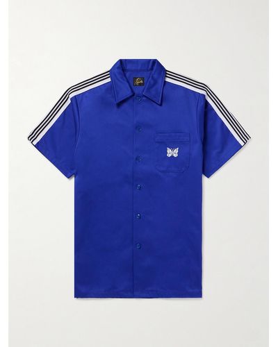 Needles Webbing-trimmed Logo-embroidered Cotton-blend Twill Shirt - Blue