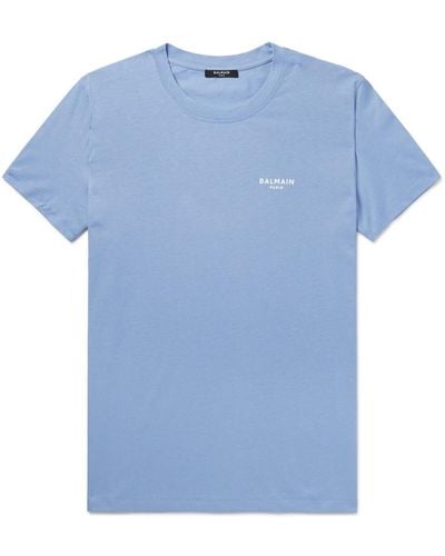 Balmain Logo-flocked Cotton-jersey T-shirt - Blue