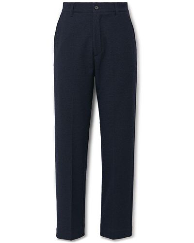 Altea Slim-fit Straight-leg Seersucker Pants - Blue