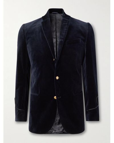 Favourbrook Nehru Cotton-velvet Tuxedo Jacket - Blue