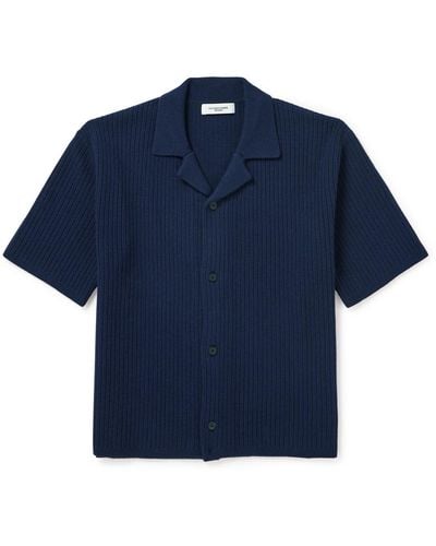 LE17SEPTEMBRE Camp-collar Ribbed-knit Shirt - Blue