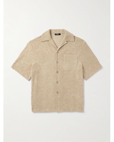 Versace Hemd aus Baumwollfrottee mit Jacquard-Muster und Reverskragen - Natur
