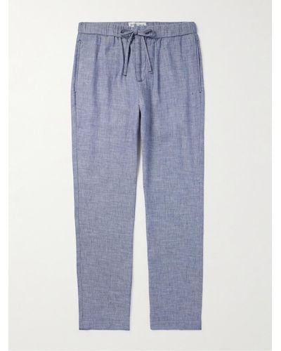 Frescobol Carioca Oscar Straight-leg Linen And Cotton-blend Drawstring Trousers - Blue