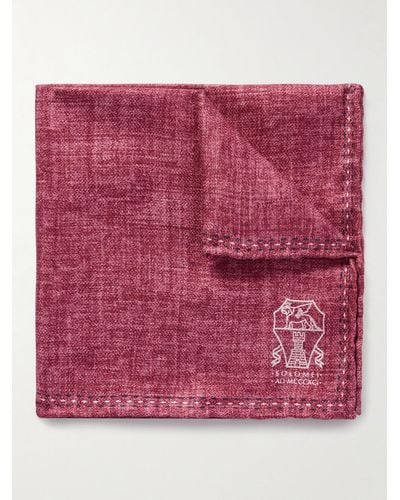 Brunello Cucinelli Logo-print Silk Pocket Square - Red