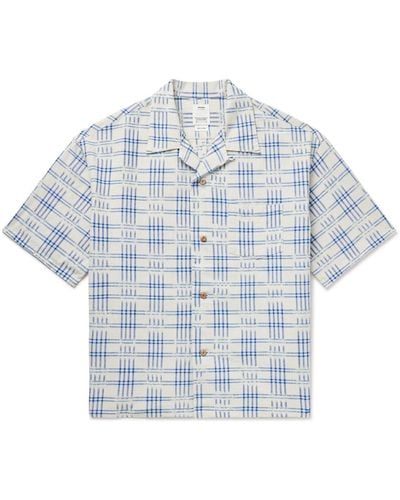 Visvim Crosby Convertible-collar Cotton And Linen-blend Shirt - Blue