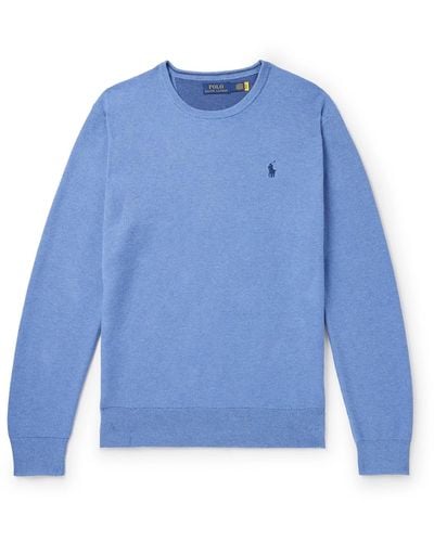 Polo Ralph Lauren Slim-fit Logo-embroidered Honeycomb-knit Cotton Sweater - Blue