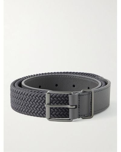Anderson's 3cm Leather-trimmed Woven Elastic Belt - Grey