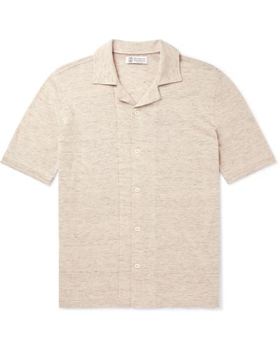 Brunello Cucinelli Camp-collar Slub Linen And Cotton-blend Shirt - Natural
