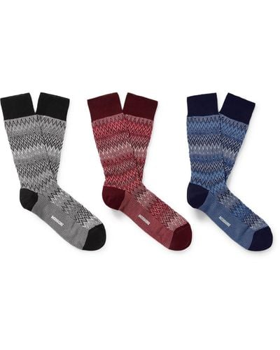 Missoni Three-pack Crochet-knit Cotton-blend Socks - Blue