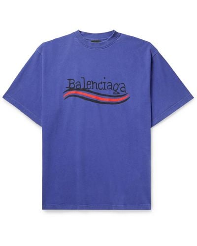 Balenciaga Oversized Logo-print Cotton-jersey T-shirt - Blue