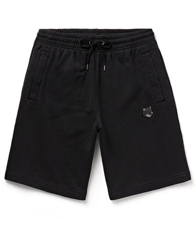 Maison Kitsuné Straight-leg Logo-appliquéd Cotton-jersey Drawstring Shorts - Black