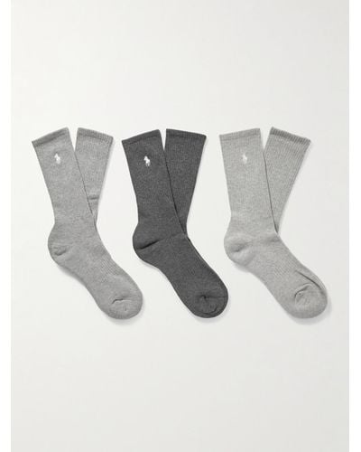 Polo Ralph Lauren Three-pack Logo-embroidered Ribbed Cotton-blend Socks - White