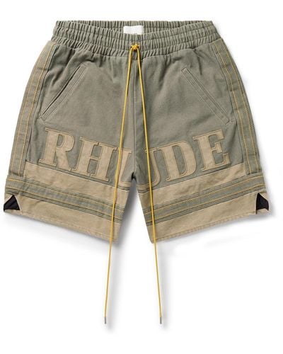 Rhude Straight-leg Logo-appliquéd Striped Cotton-canvas Drawstring Shorts - Green