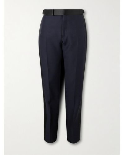 Tom Ford Straight-leg Wool And Silk-blend Tuxedo Trousers - Blue