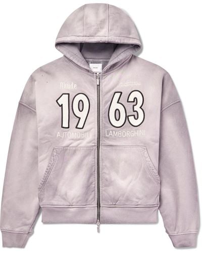Rhude Lamborghini Logo-embroidered Distressed Cotton And Lyocell-blend Jersey Hoodie - Pink