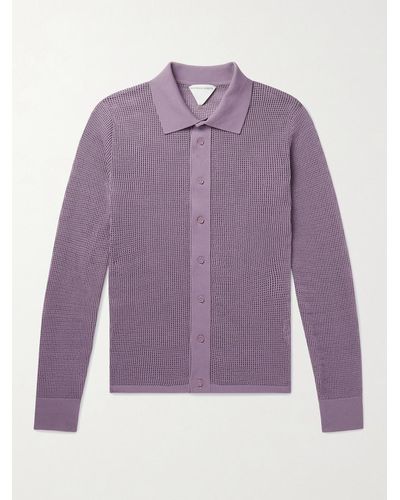 Bottega Veneta Slim-fit Mesh Polo Shirt - Purple