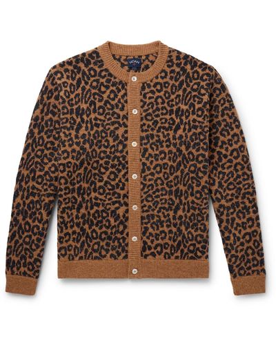 Noah Leopard-jacquard Wool Cardigan - Brown