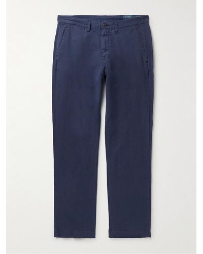 Polo Ralph Lauren Slim-fit Straight-leg Linen And Cotton-blend Trousers - Blue