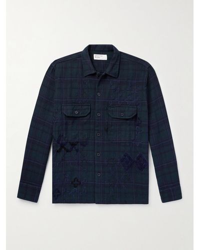 Universal Works Embroiderd Checked Cotton Overshirt - Blue