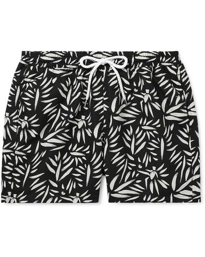 Frescobol Carioca Straight-leg Short-length Printed Recycled Swim Shorts - Black